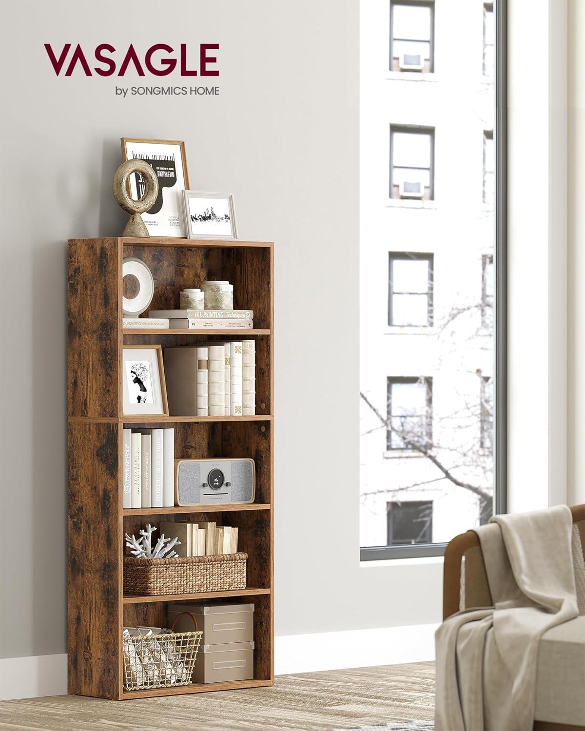 VASAGLE - Bibliothèque (LBC165X01) - 24x60x134,2 cm - 5 niveaux, marron rustique