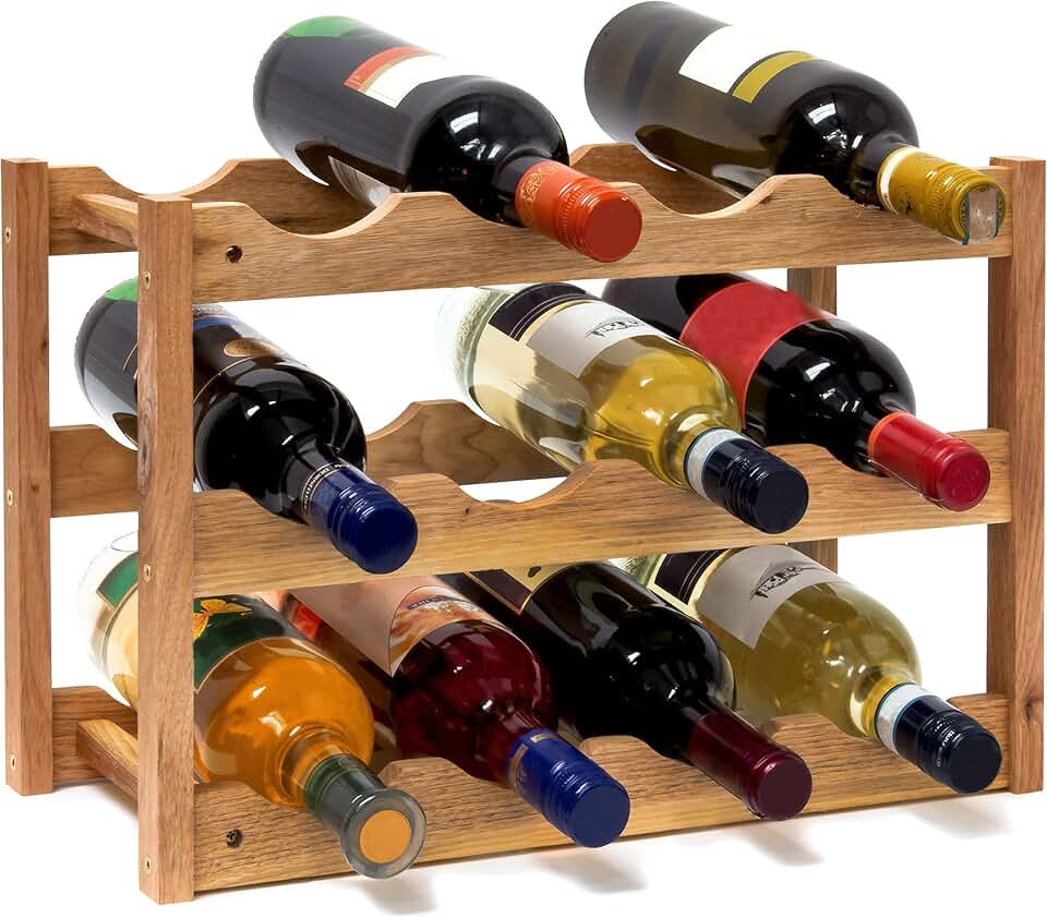 Relaxdays - casier à vin 3 étages, 42x21x28 cm, bois de noyer, 12 bouteilles
