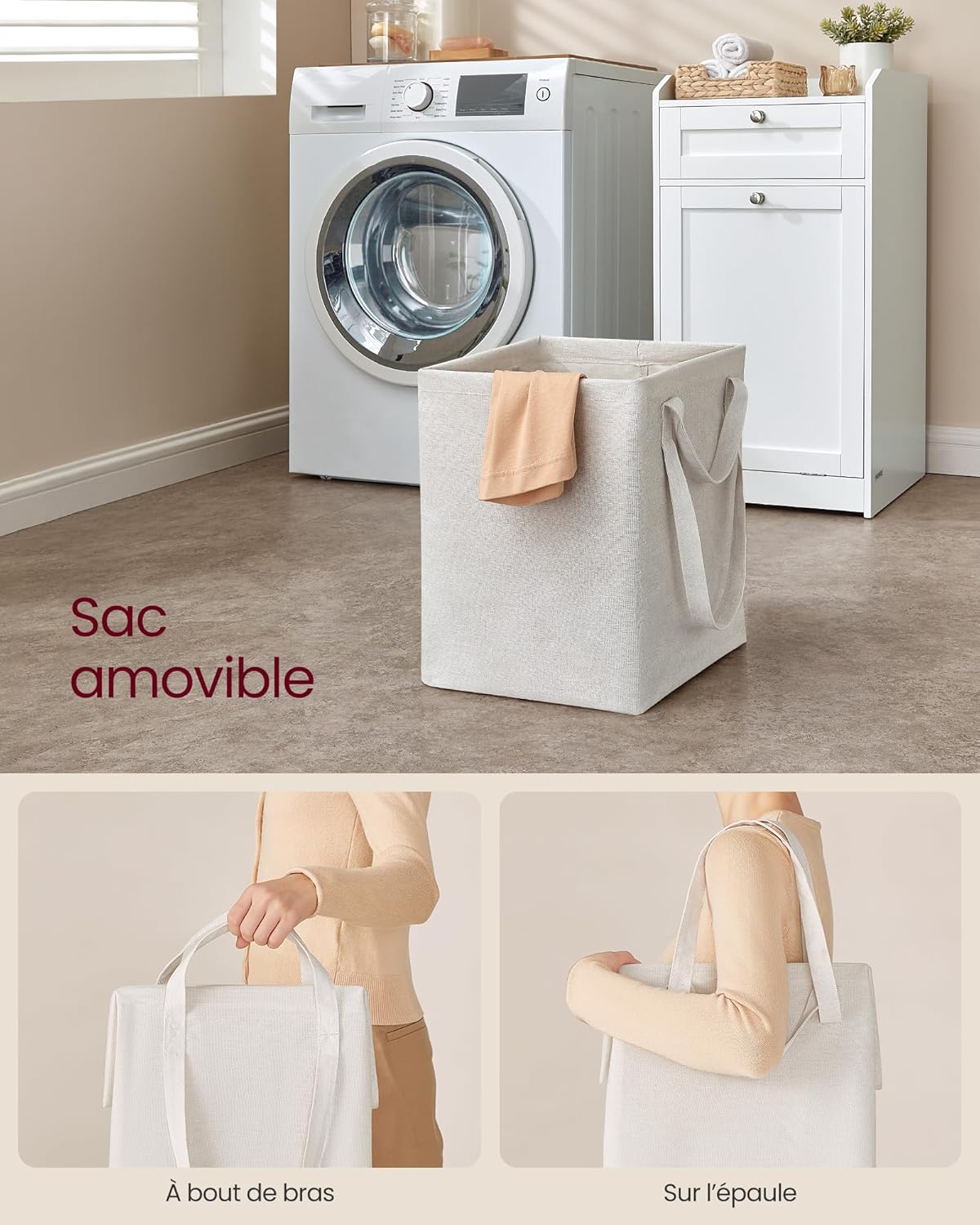 VASAGLE - meuble salle de bain avec panier linge, tiroir, 40x40x80,2 cm, blanc, BBC741W01