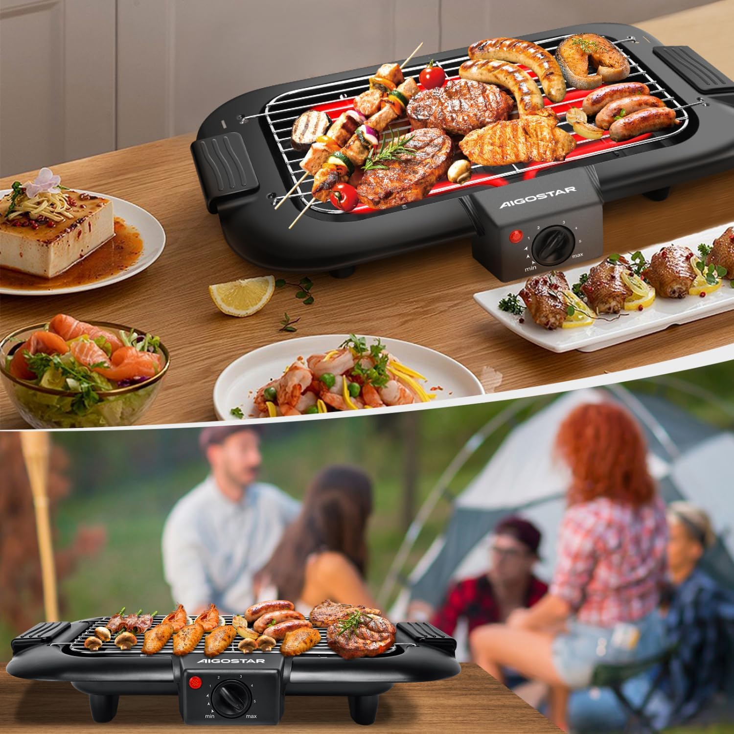 Aigostar - Tasty - 2000W - gril électrique compact sans fumée, démontable