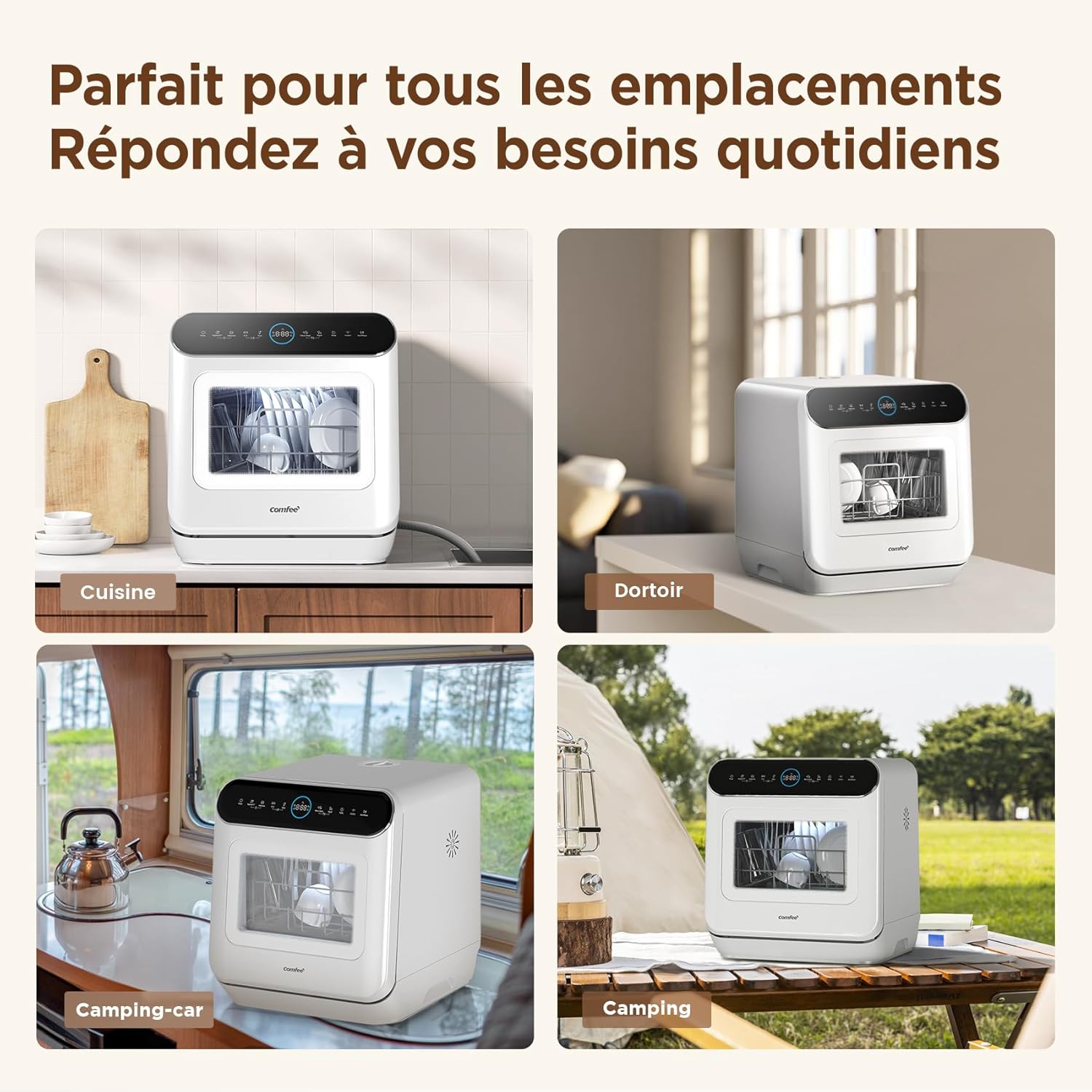 COMFEE' - compact 3 couverts - 7 programmes, écran LED,