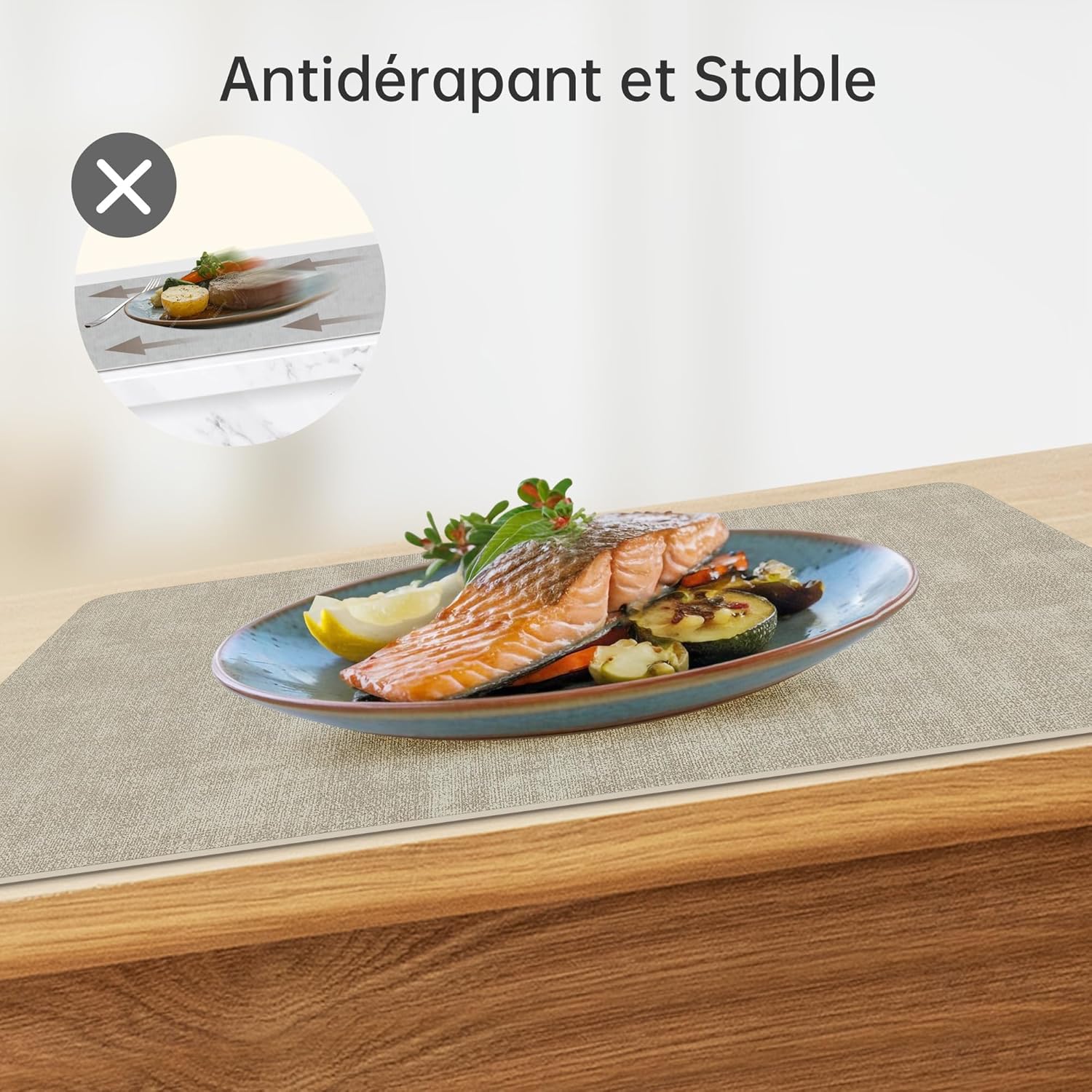 KitchenBoss - set de table double face - 43x30cm - lavable, lot de 6, beige/noir