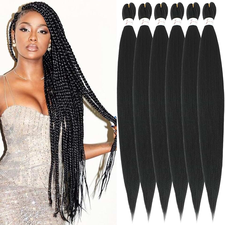 Extension cheveux tressés pré-étirés - 30 pouces - 6 paquets, kanekalon nattes afro naturelles 1B#