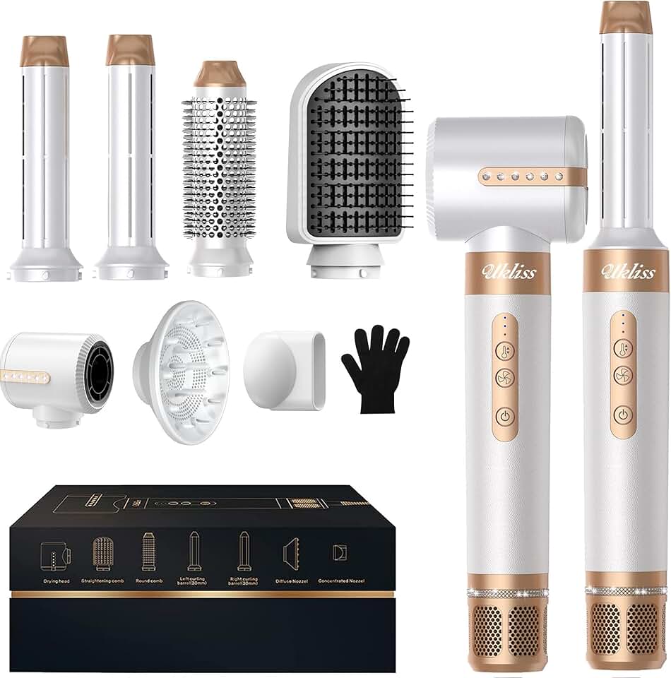 UKLISS - Air Styler 7 en 1 - brosse, boucleur, diffuseur - séchage rapide