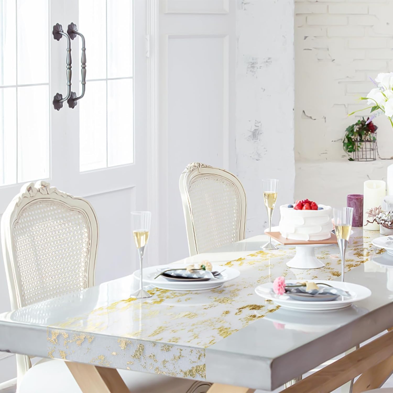 Chemin de table polyester filet doré, 28x1000cm, décoration festive