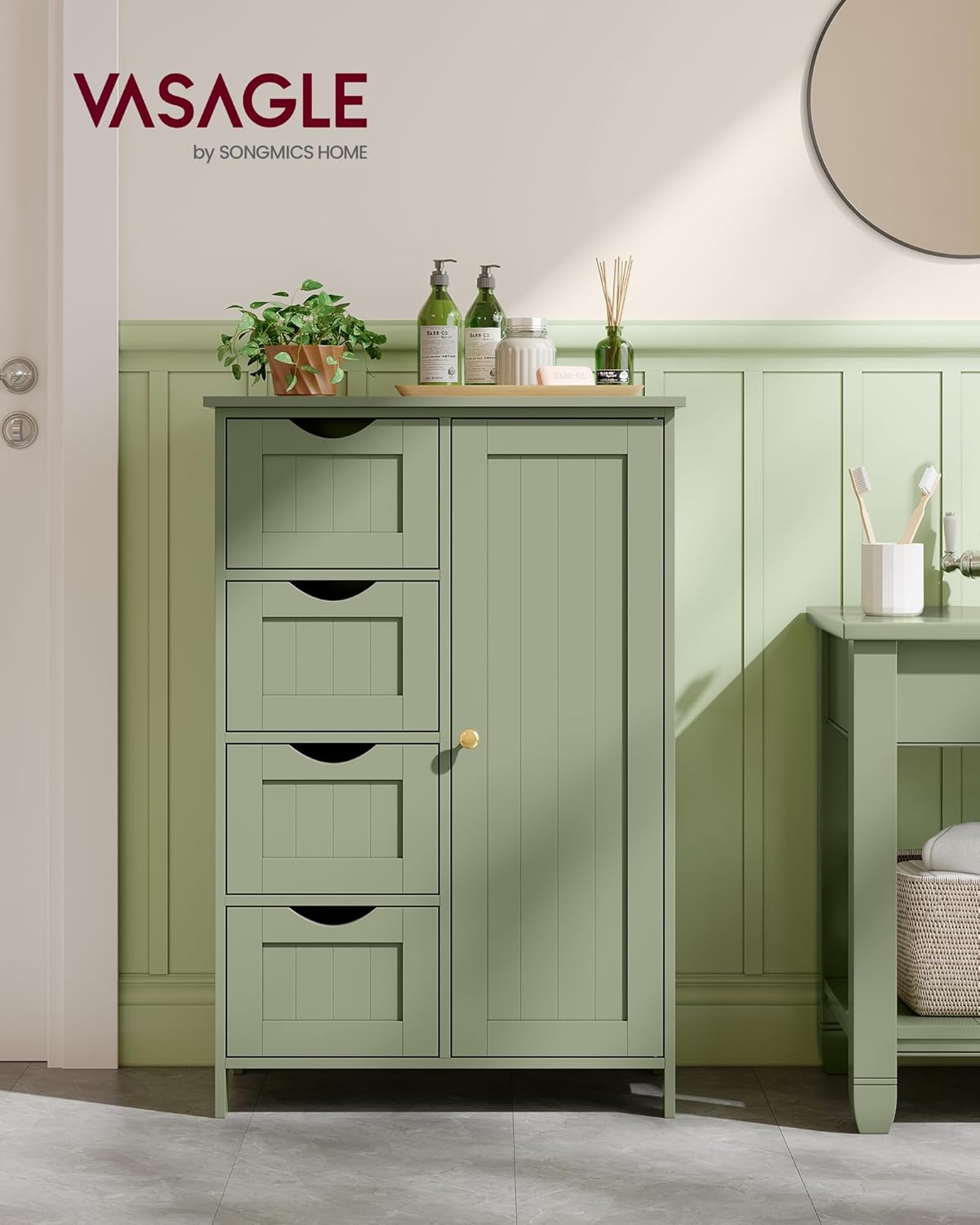 VASAGLE - meuble salle de bain, 30x55x82cm, 4 tiroirs, armoire, LHC041C02