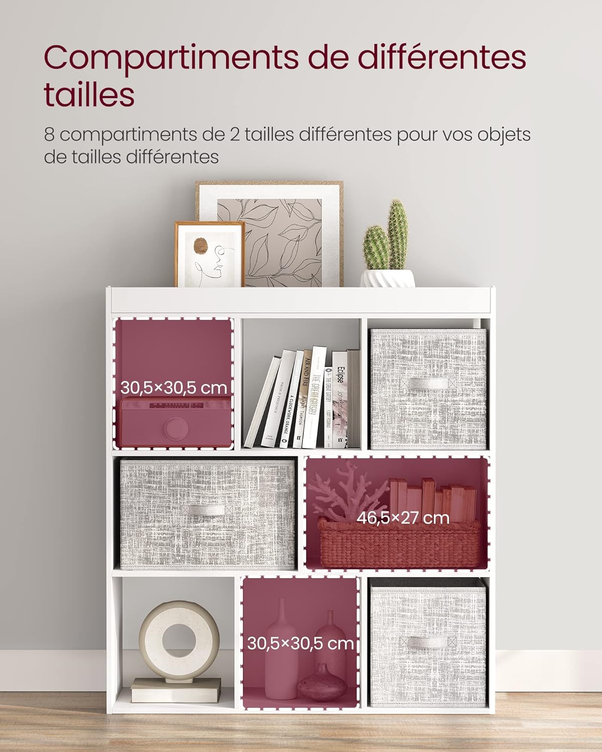 VASAGLE Bibliothèque, étagère, 8 Compartiments Ouverts, Horizontale, latérale ou Gauche, 30 x 97,5 x 100 cm, pour Salon, Bureau, Blanc LBC52WT