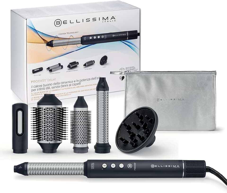 Bellissima - Prodigy Deluxe - Brosse soufflante 5-en-1 - Brushing, lissage, boucles, diffuseur, accessoire céramique