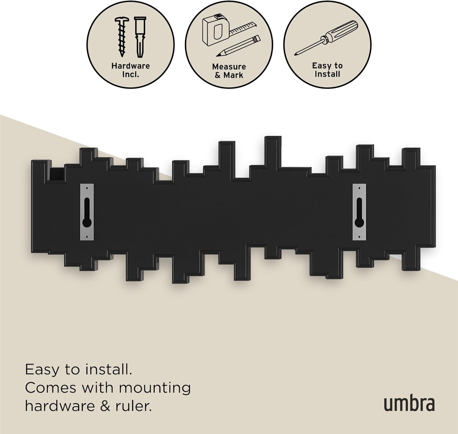 Umbra - Sticks série - 49 cm - 5 crochets rabattables mural noir