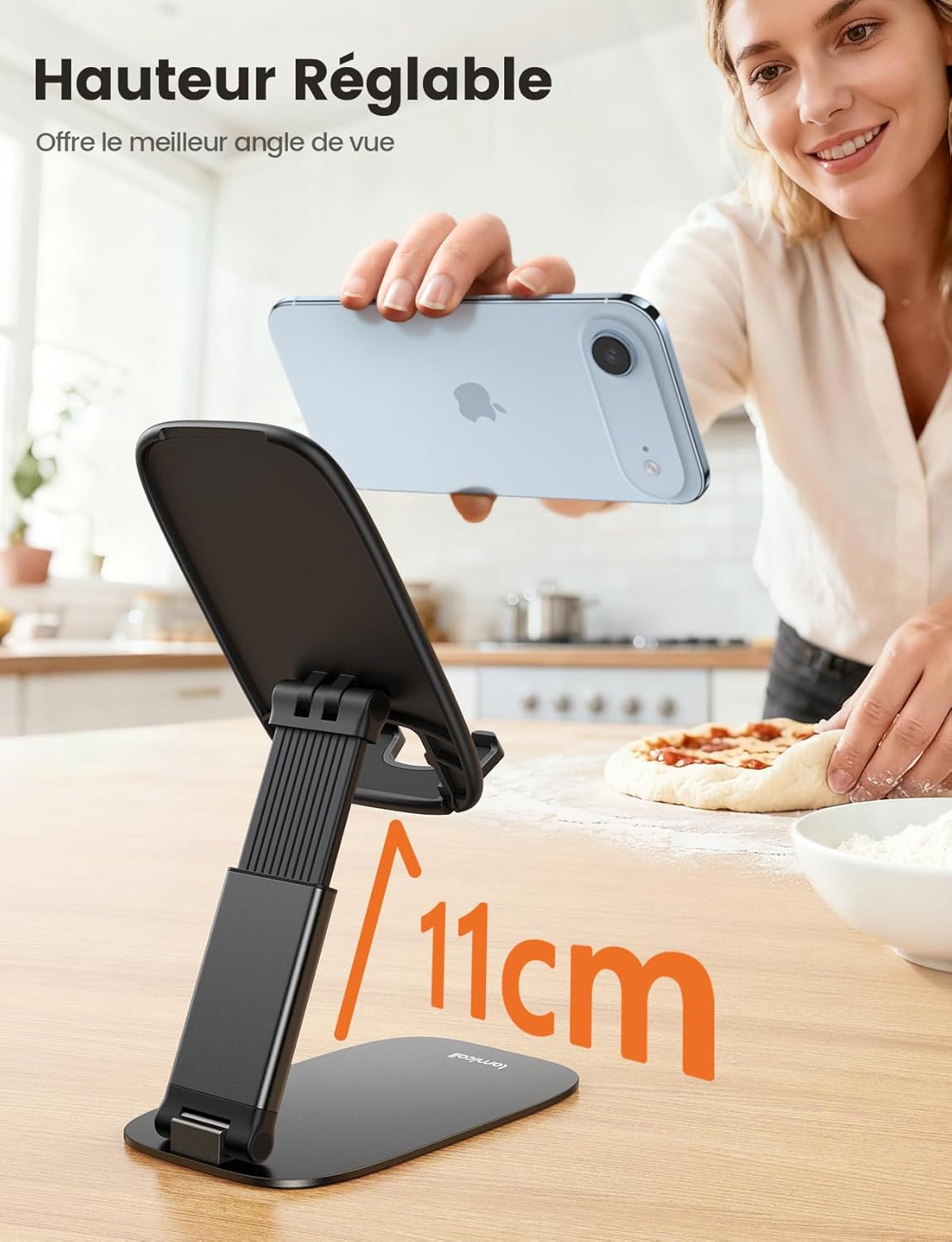 Lamicall - Support téléphone pliable - 15mm ultra-fin - hauteur et angle réglables, base métallique