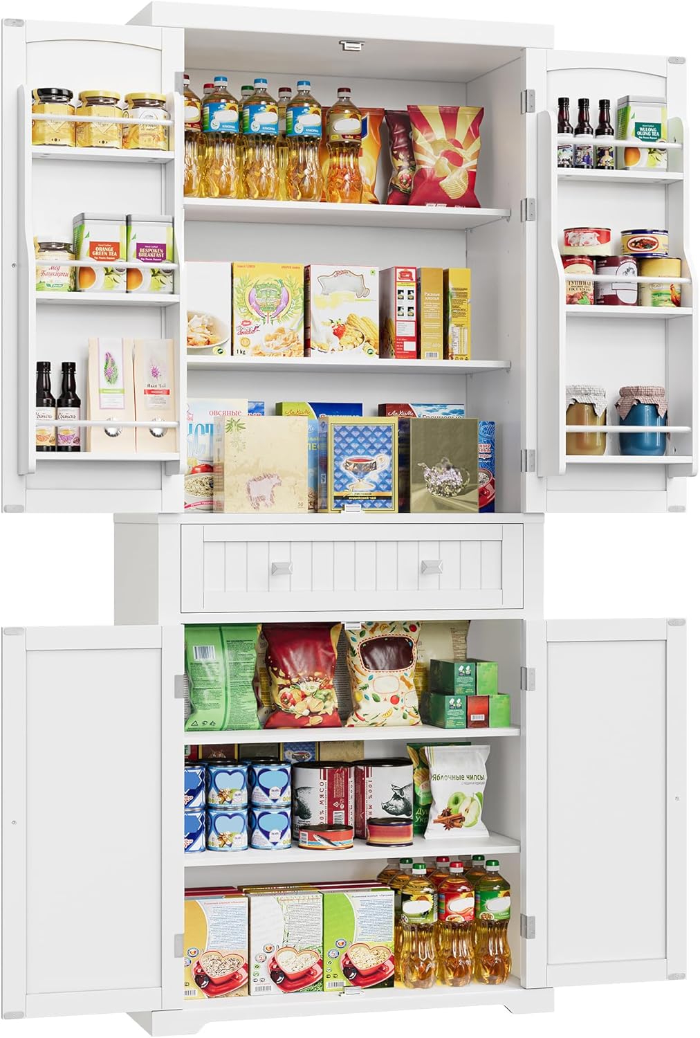VASAGLE - Buffet haut série BBC561W21 - 182 cm - armoire à tiroirs, étagères réglables, blanc - BBC561W21
