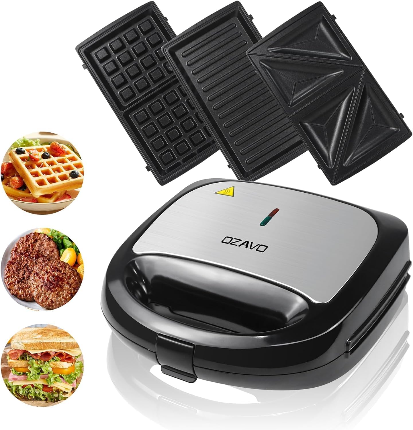 Appareil à Croque Monsieur 3 en 1 - 750W, plaques antiadhésives, noir, gaufres/Sandwich/Grill