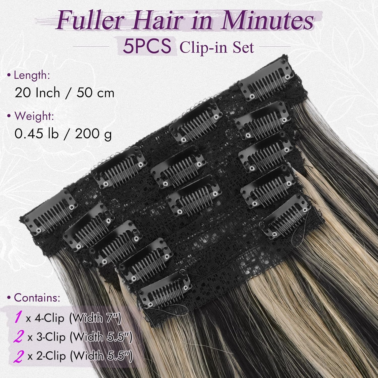 BARSDAR - extension à clips ondulée 50cm, noir/blond, lot 5pcs