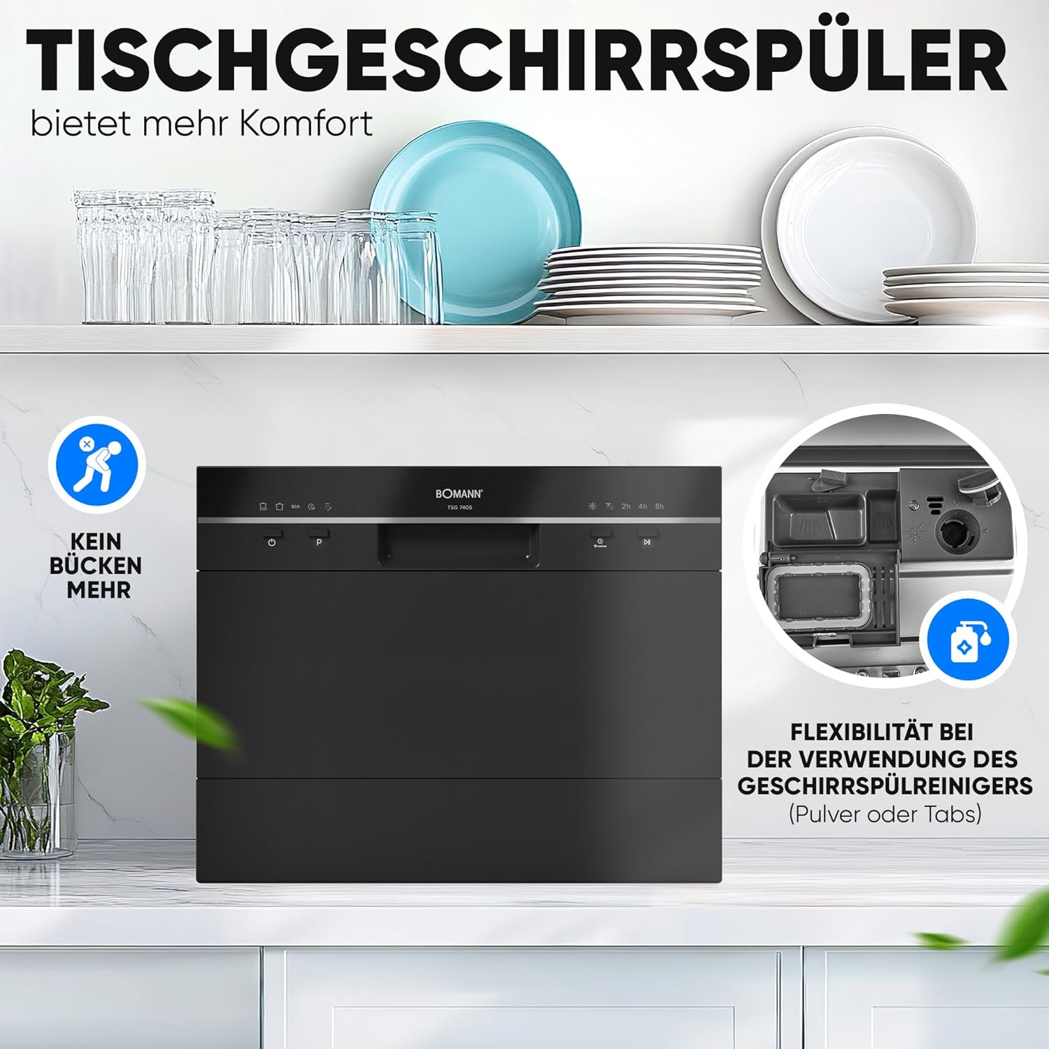 Bomann - Lave-vaisselle compact - design élégant, 6 réglages, 47 dB, TSG7405