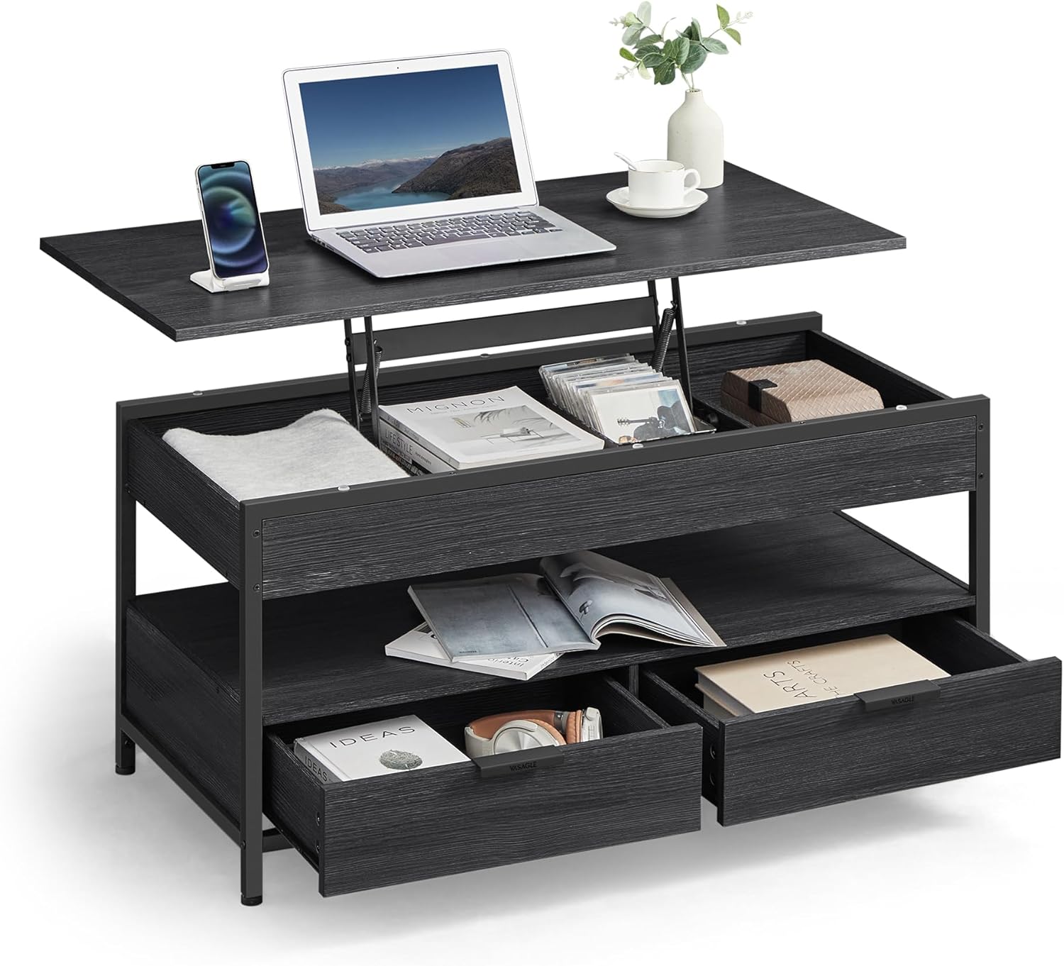 VASAGLE - table basse relevable série LCT209B22, tiroirs et rangement, gris anthracite  LCT209B22