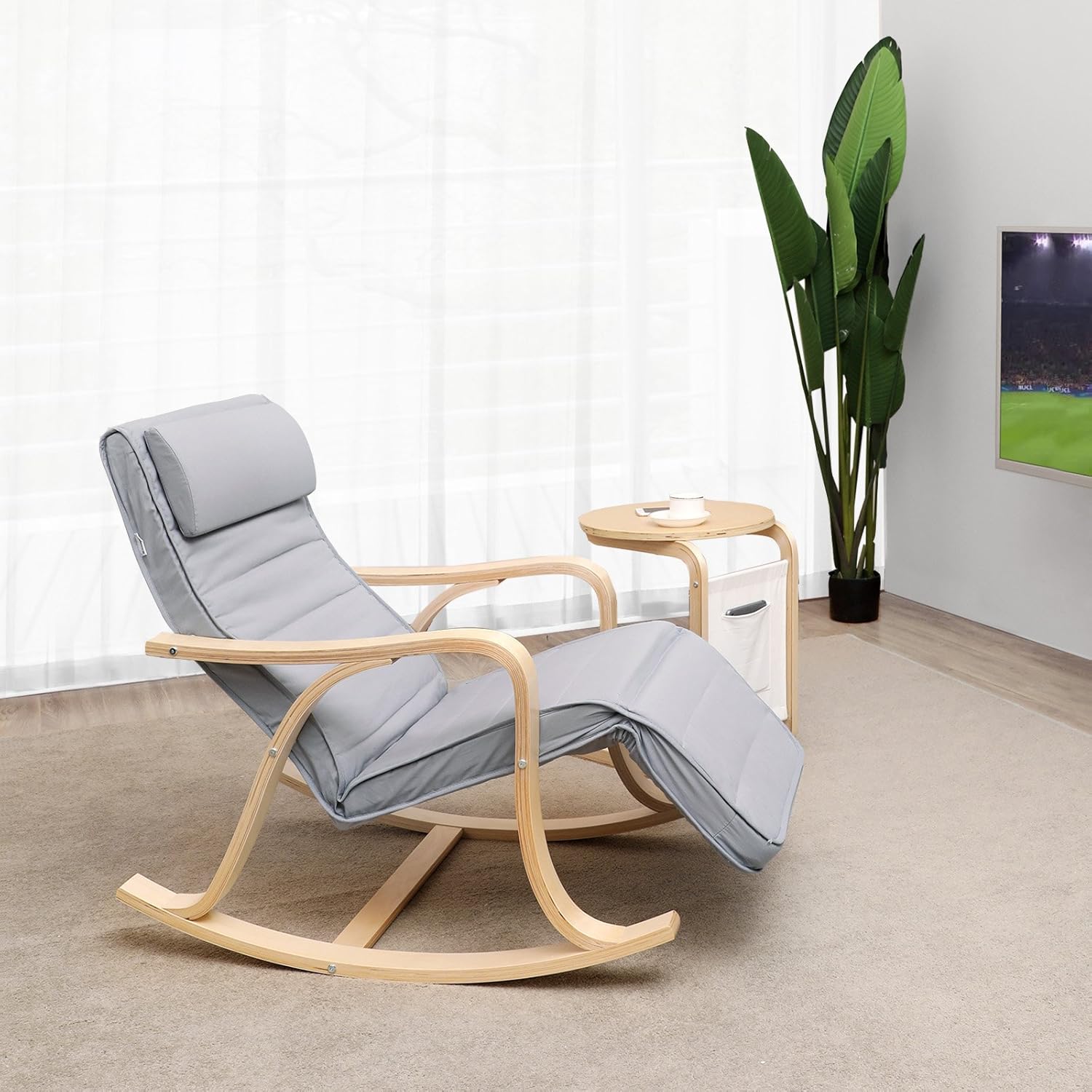 SONGMICS - fauteuil à bascule, bois et tissu, 125x67x91cm, 5 positions, LYY41G