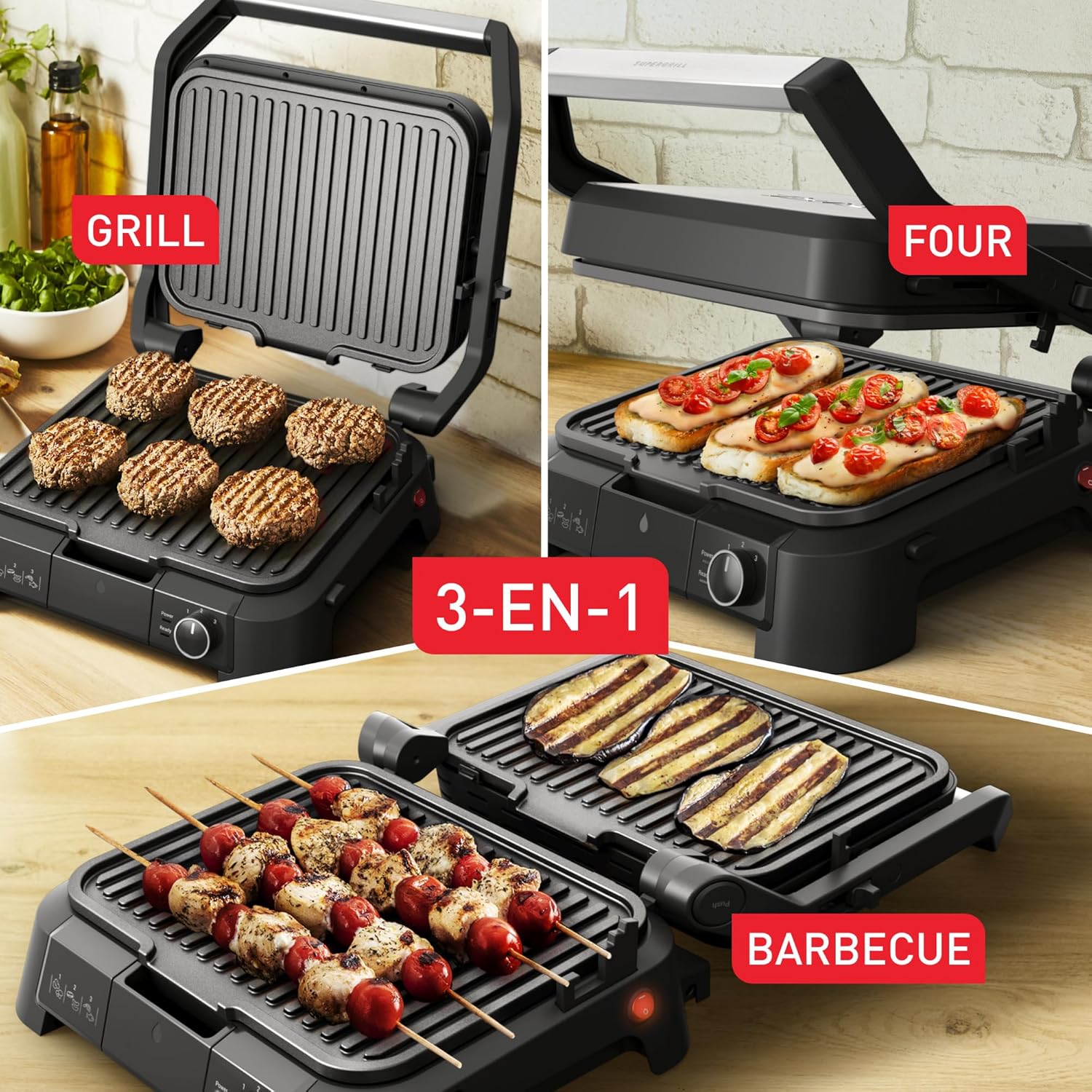 Tefal - SuperGrill 3-en-1, thermostat réglable, 2000W - GC510DE0