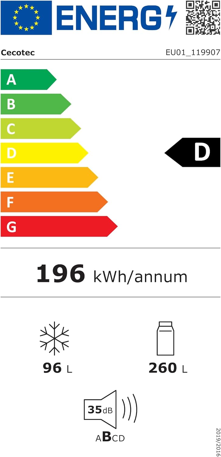 Cecotec - Bolero CoolMarket 356L, 200x59,5 cm, Multi Airflow, E, 356i Black Glass D
