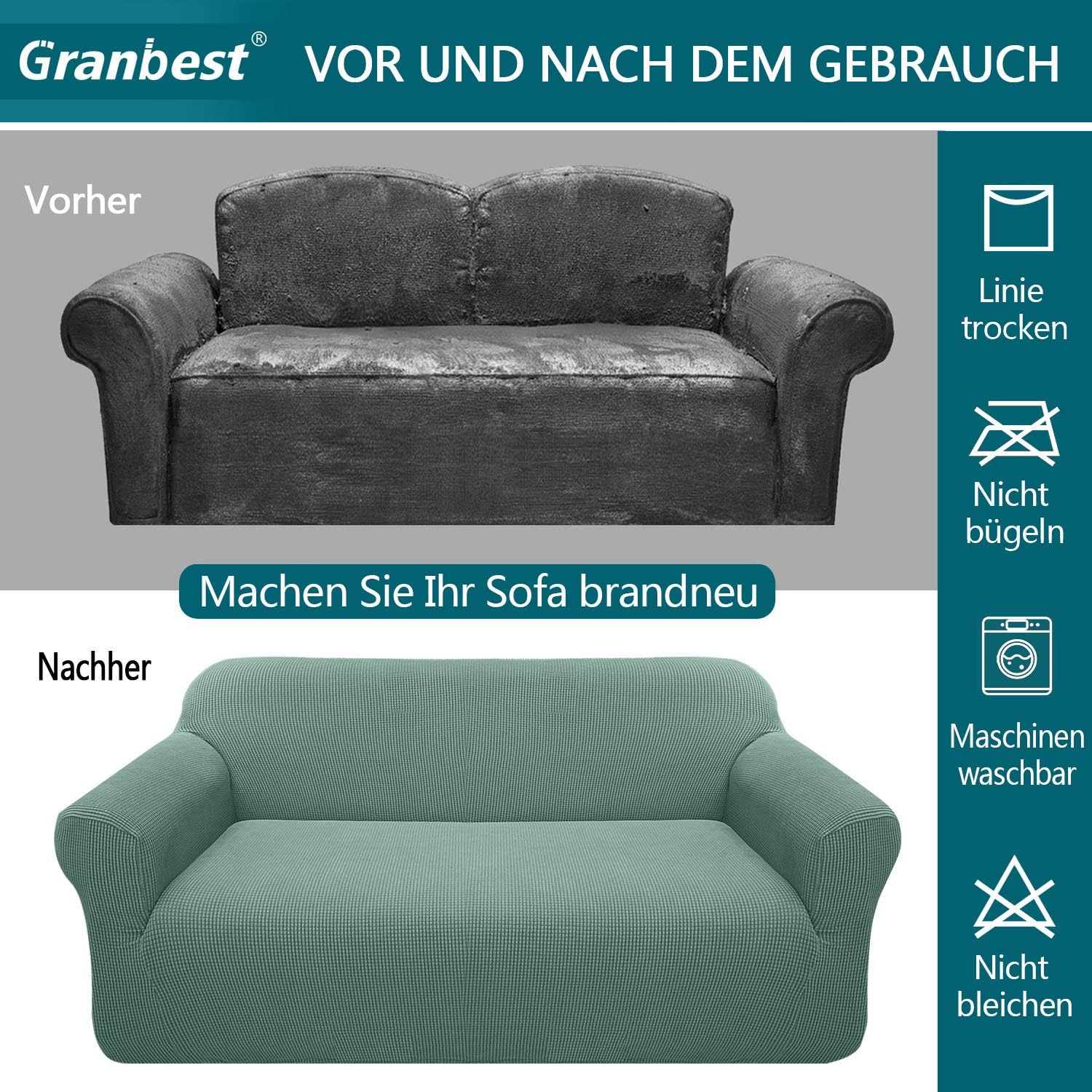 Granbest - housse de canapé jacquard 3 places - élastique, vert sauge