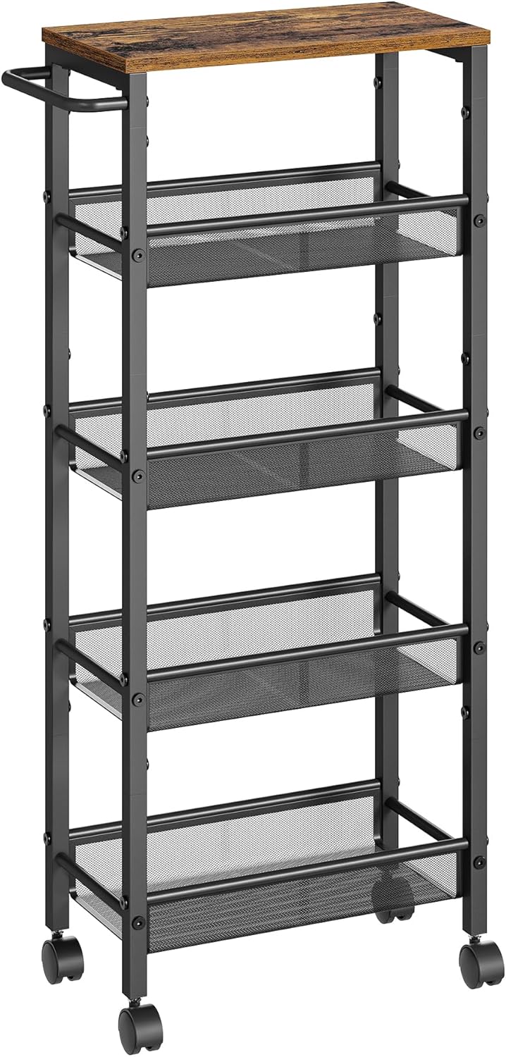 VASAGLE - desserte cuisine 5 niveaux - 22x45,4x99,6 cm - roulettes, acier, poignée, LRC035B01