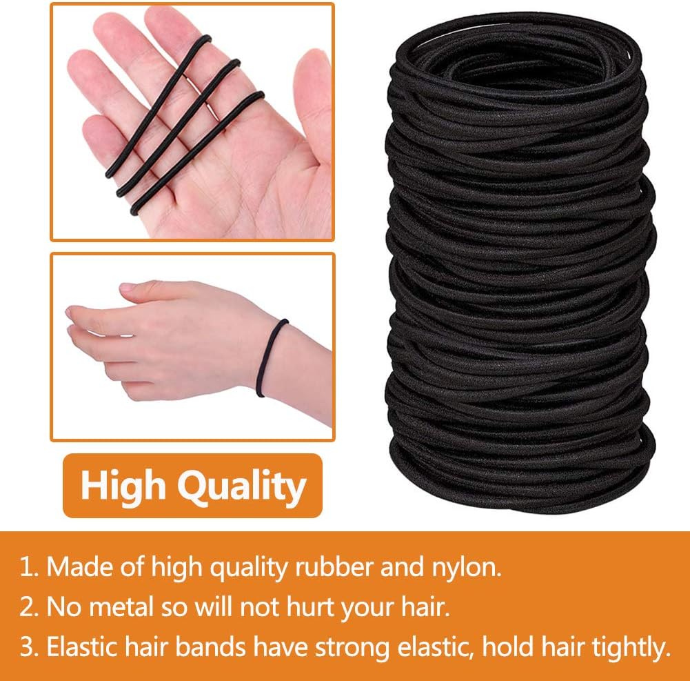 Liens de cheveux – lot de 100 – 2mm – élastiques noirs mini, enfants et mariages