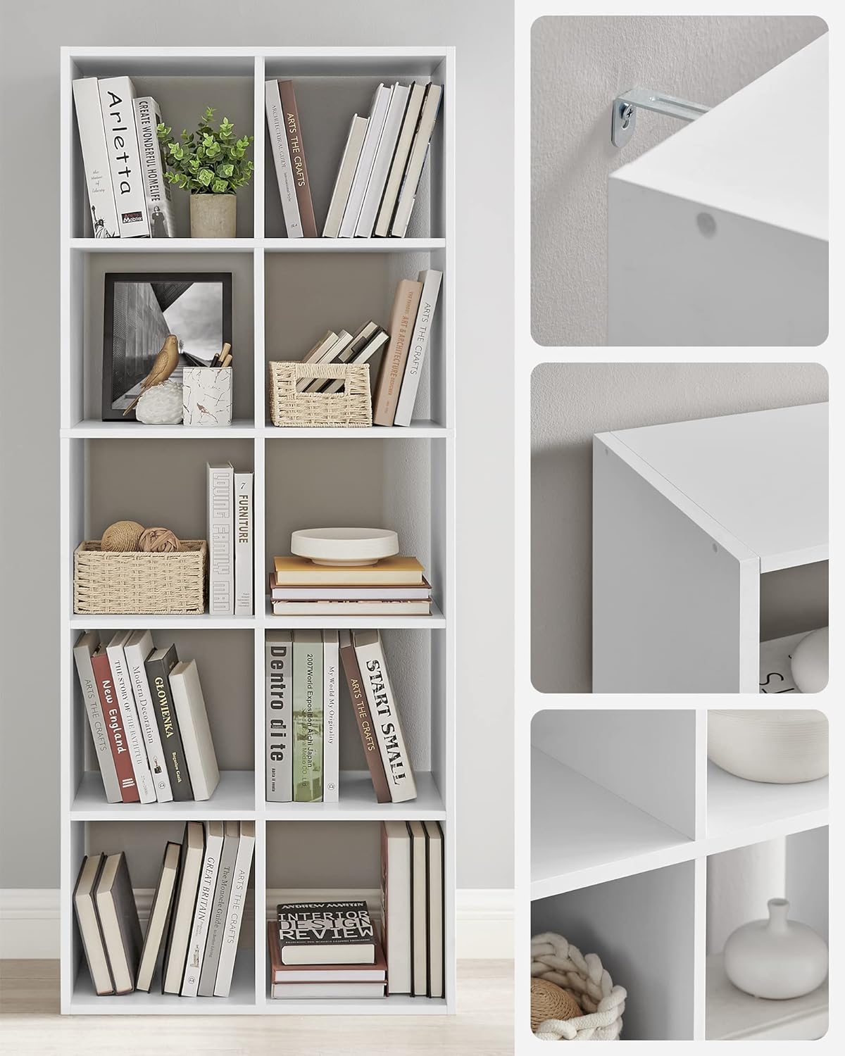 VASAGLE - Bibliothèque 10 cubes - blanc scandinave, séparateur, LBC168T14