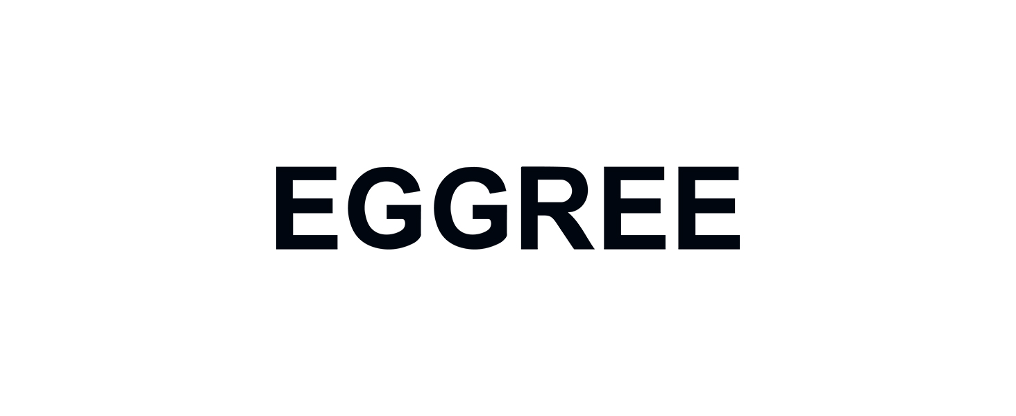 Grand texte noir « EGGREE » sur fond blanc