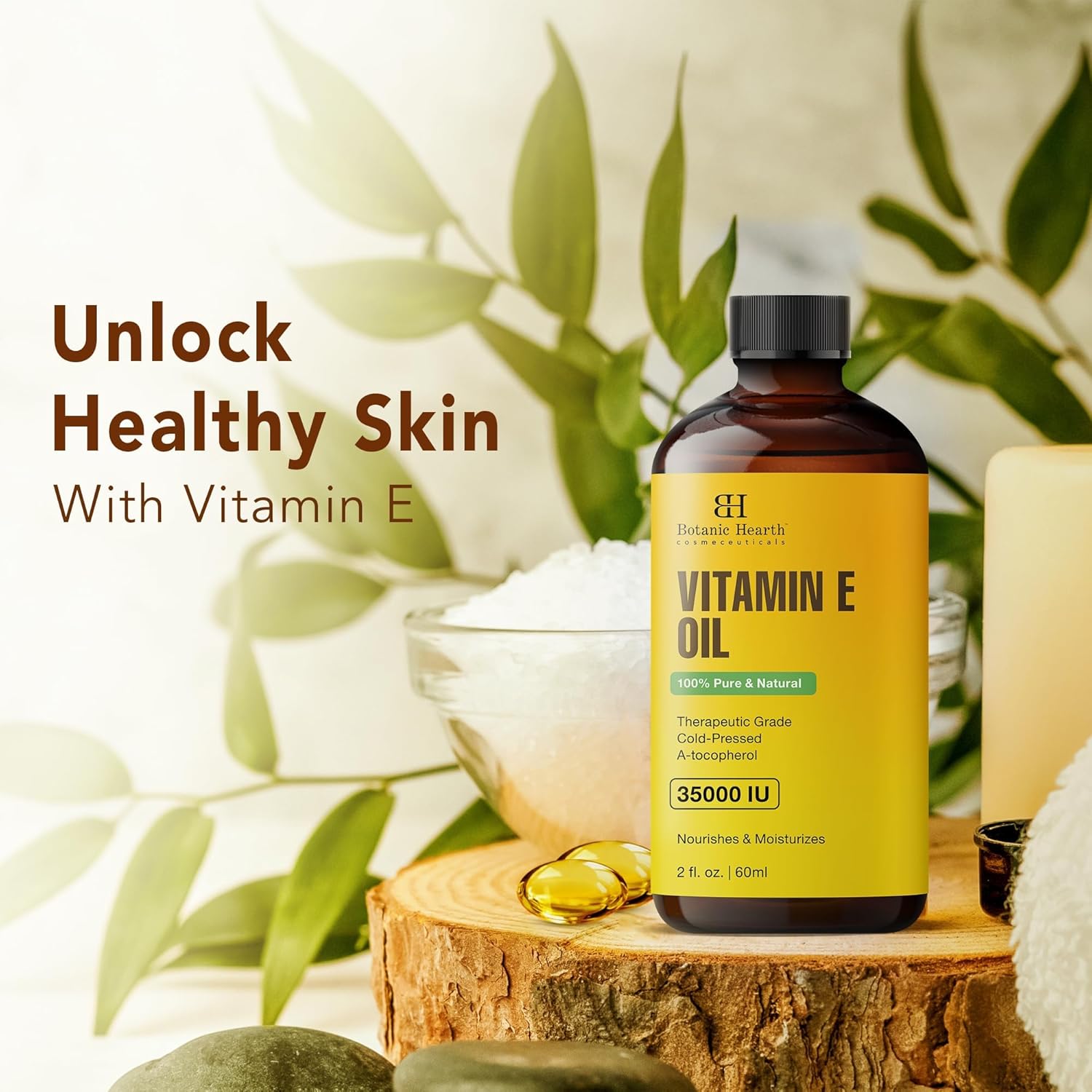 Botanic Hearth - Huile vitamine E 35 000 UI - 2 Fl oz - soin ongles, cheveux, cils, brosse incluse