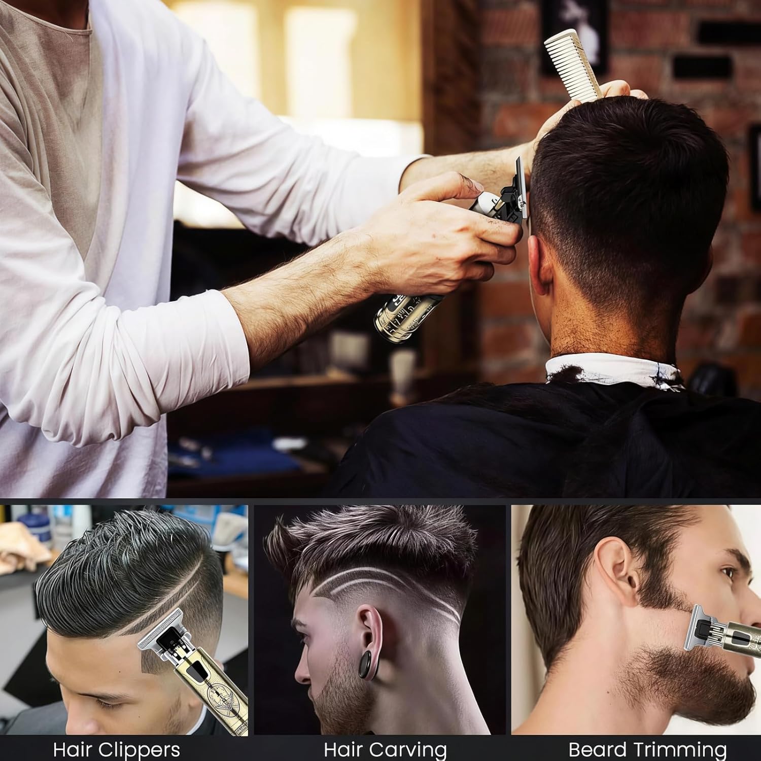 Tondeuse Cheveux Homme - Lame T zéro écart, 4 peignes, IPX7, USB rechargeable - Coupe précise - 1.5-4mm