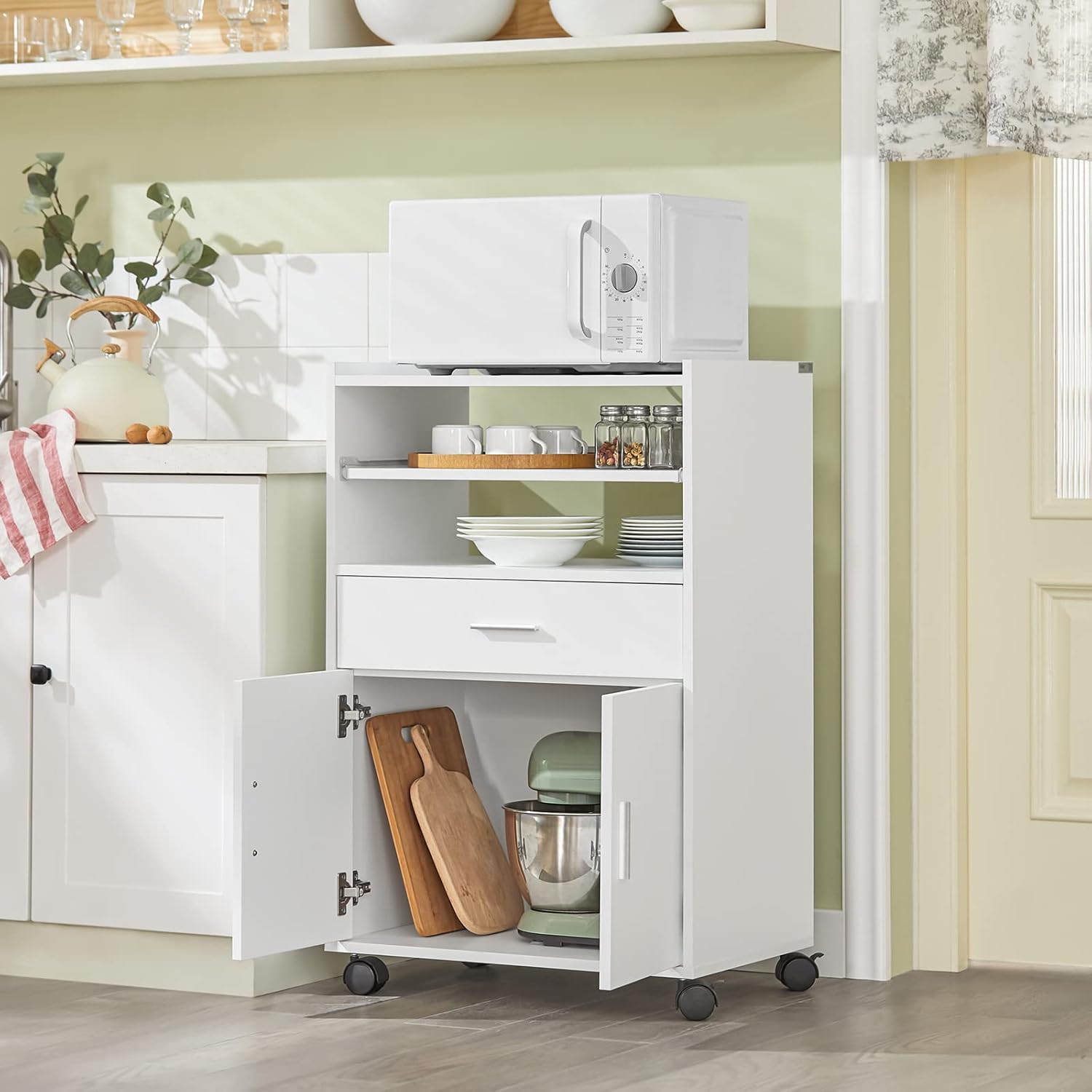 SoBuy - chariot de cuisine FSB09-W - 92×59×40 cm - plan de travail extensible, rangement micro-ondes