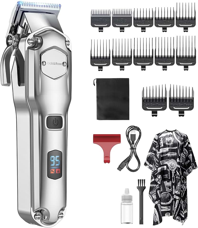 Jack & Rose - tondeuse pro sans fil, étanche IPX7, LED, USB, coupe barbe et cheveux