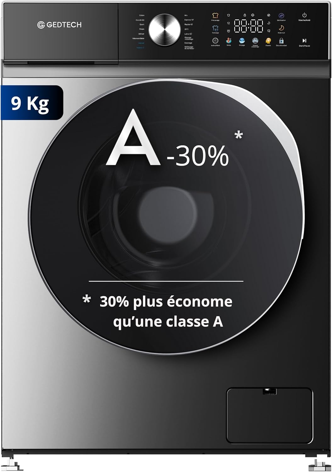 GEDTECH - lave-linge frontal 9kg 1400tr LED 16 programmes GLLPS91400DG