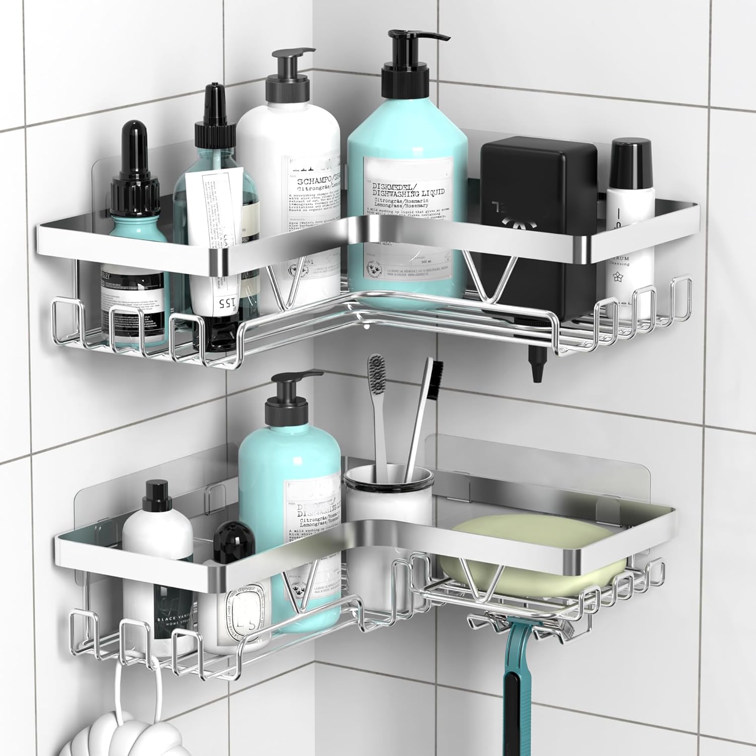 Support Douche d’Angle - étagère sans perçage, argent, KEGII