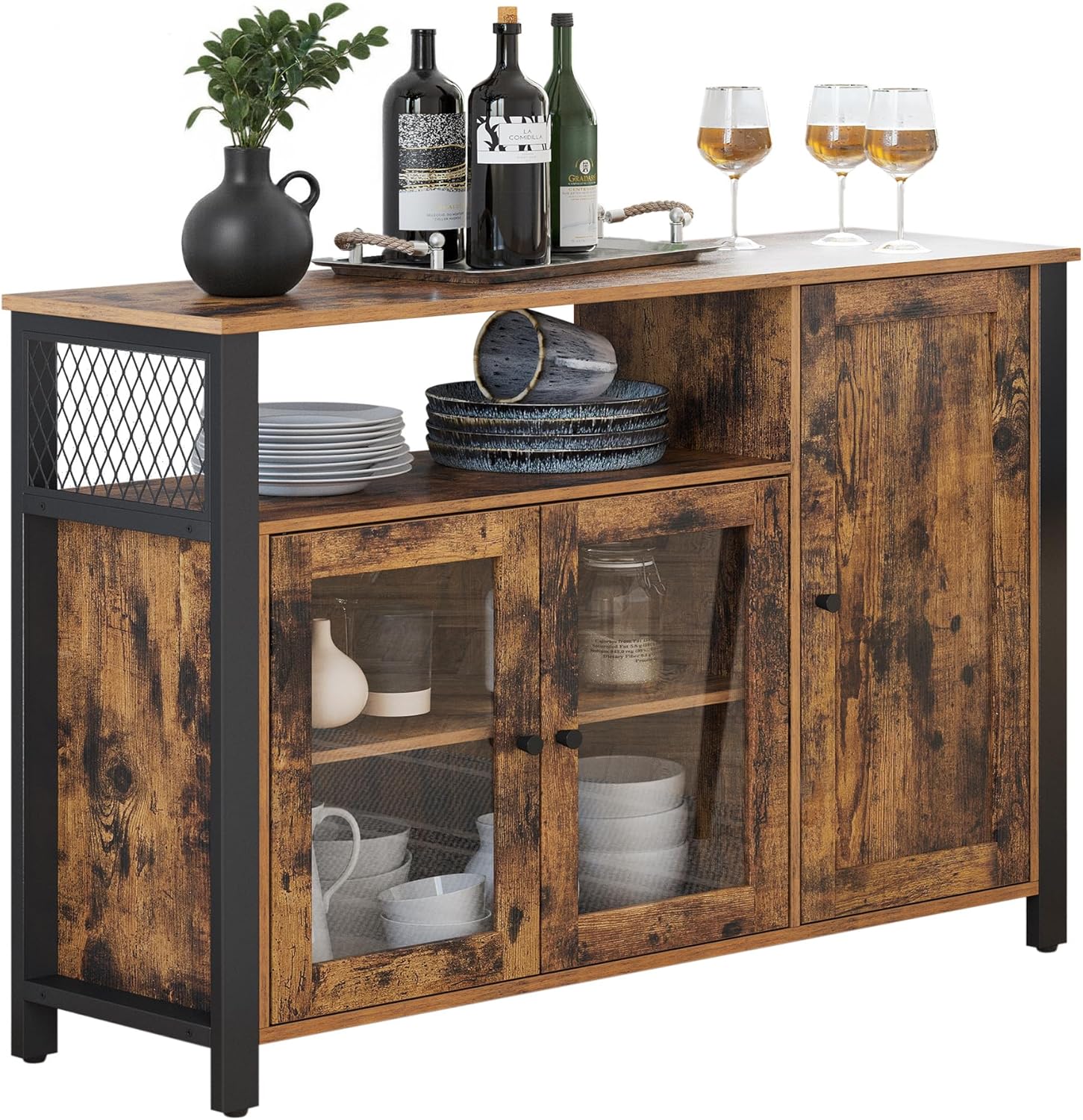 VASAGLE - Buffet de rangement rustique, 110x33x75 cm, 3 portes, LSC096B01