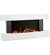 avec cadre blanc et insert noir. Effet de flamme réaliste avec des bûches simulées visibles à travers un panneau de verre. Design épuré et minimaliste pour les espaces contemporains.