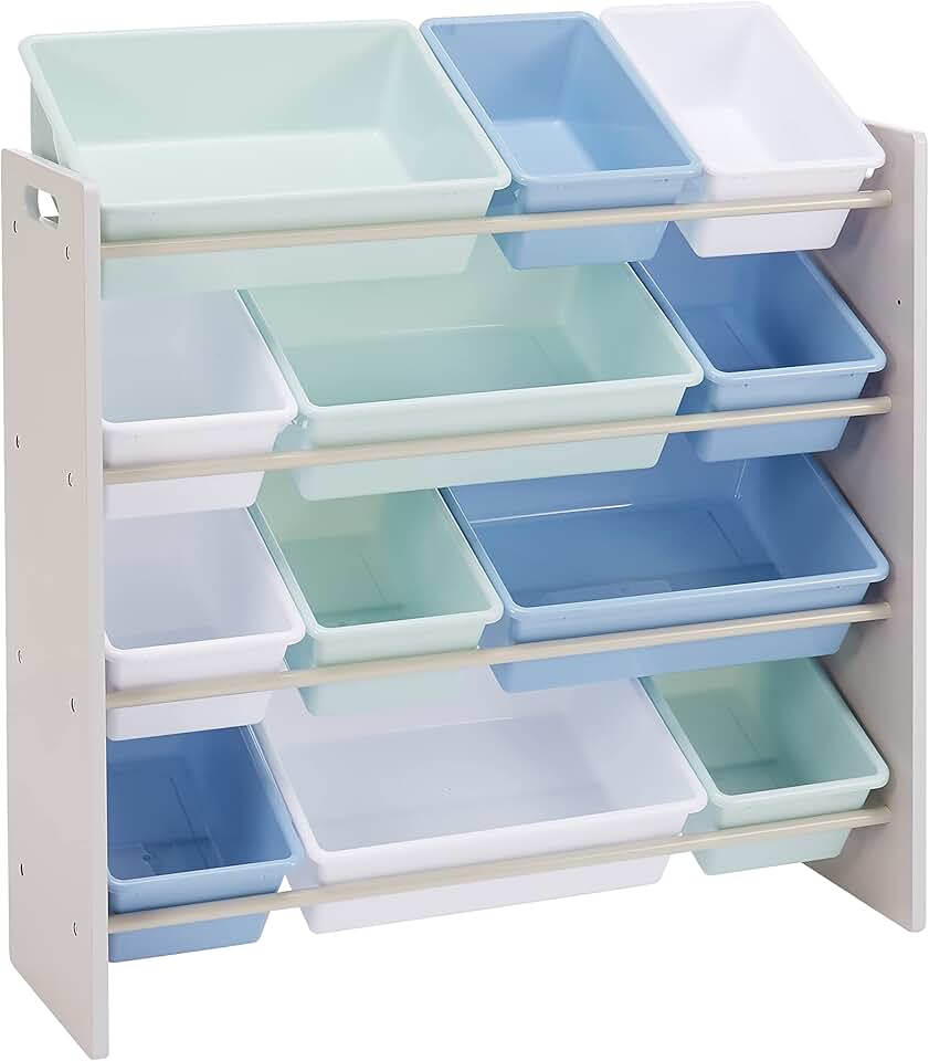 melyano Basics - rangement jouets 12 niveaux, 12 bacs, gris/bleu, 10.9