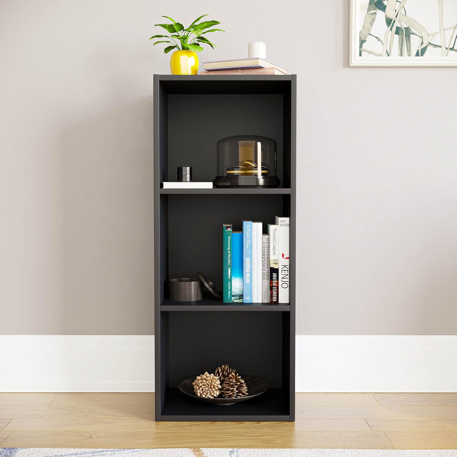 Vida Designs - Oxford série - 80x32x24cm - Bibliothèque 3 niveaux moderne, rangement compact noir