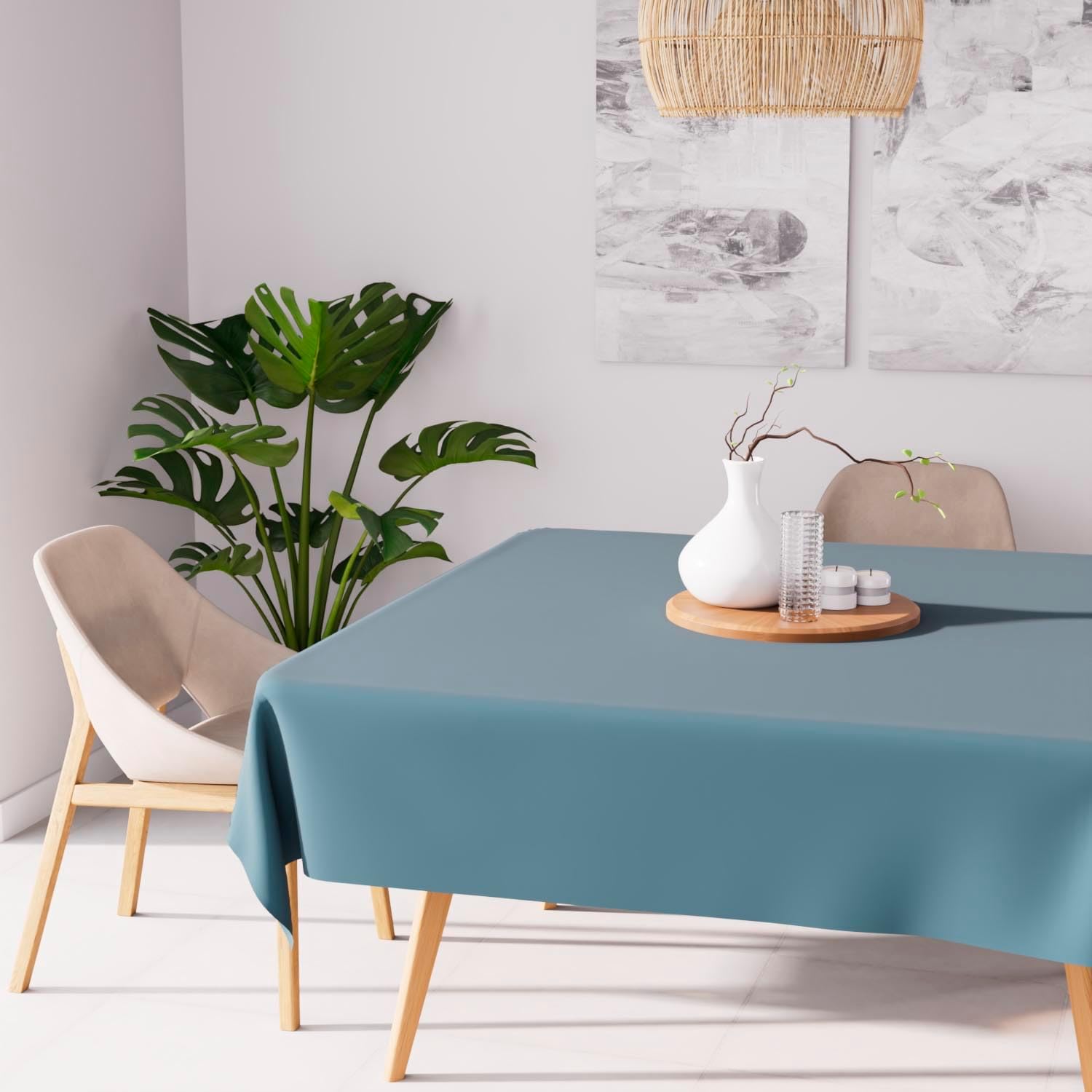 Soleil d'Ocre - Nappe carrée anti-tâches - 180x180 cm - polyester bleu céladon