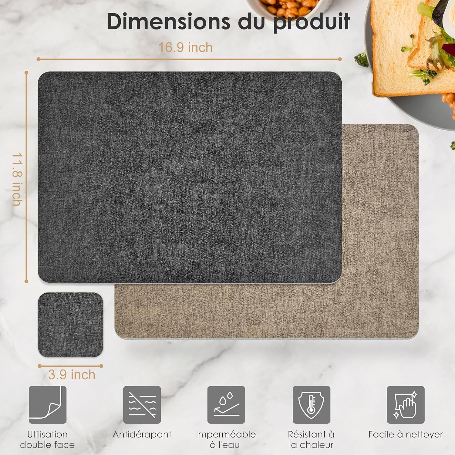 KitchenBoss - Set de table double face - 43x30cm - lavable, antidérapant, résistant chaleur