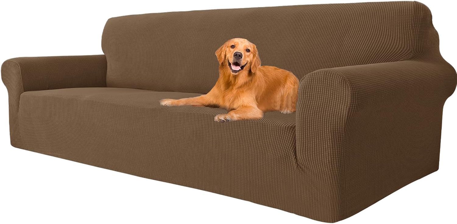 Housse canapé 4 places - extensible, lavable, marron, antidérapant