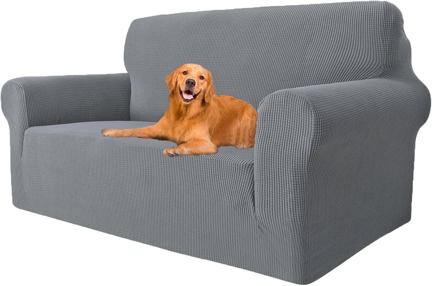 Housse Canapé - 2 places, extensible, accoudoirs, lavable, gris clair