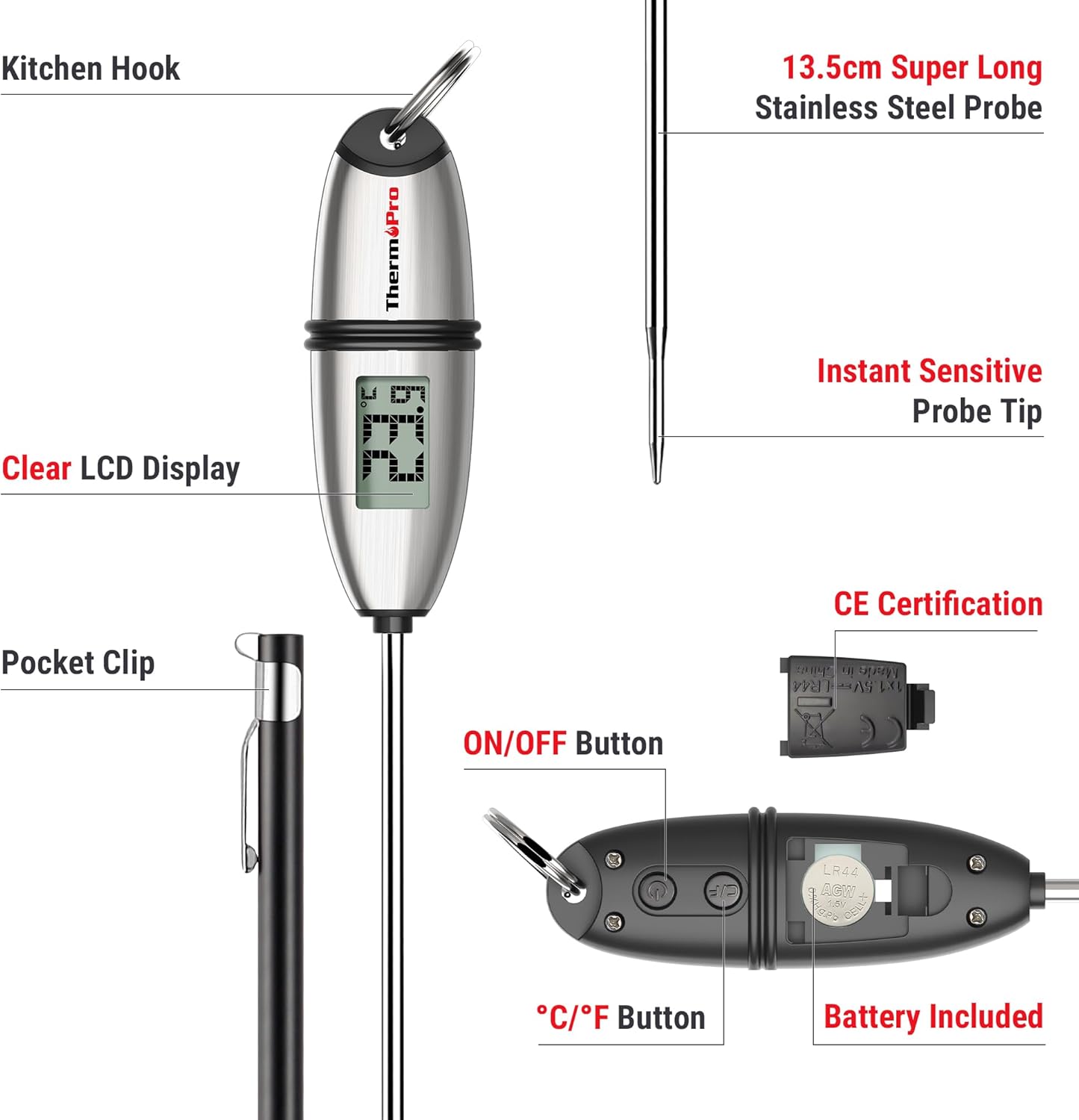 ThermoPro - TP02S-2 - sonde longue, lecture 5s, thermomètre cuisine TP02S-2
