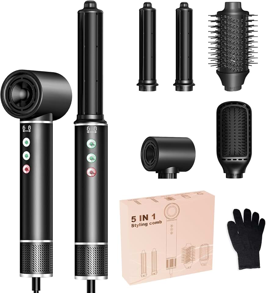 Air styler 5 en 1 - sèche-cheveux 110000TR/MIN - 20m/s - brosse lissante, boucleur, volume