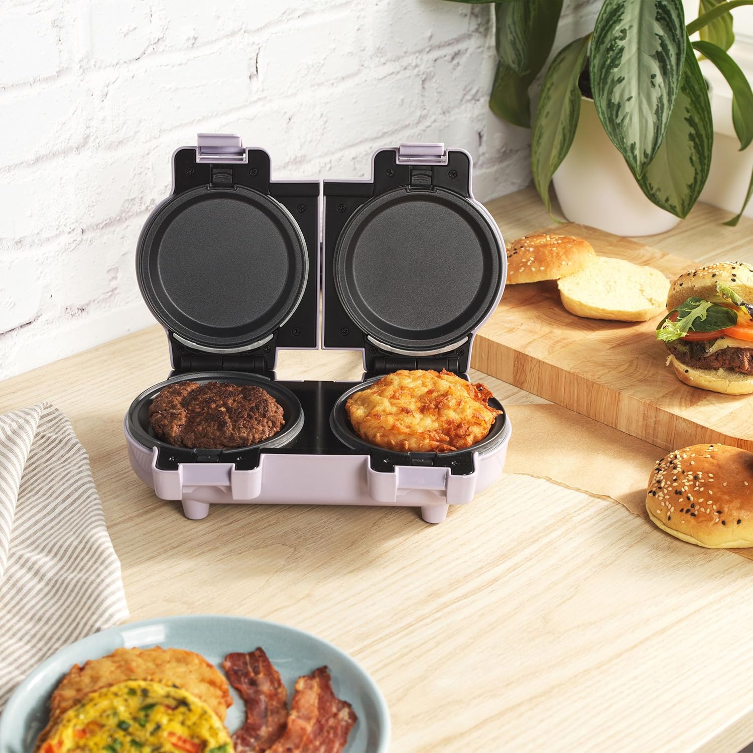 Giles & Posner – Snack Maker compact, plaques amovibles, 4 fonctions, violet pastel