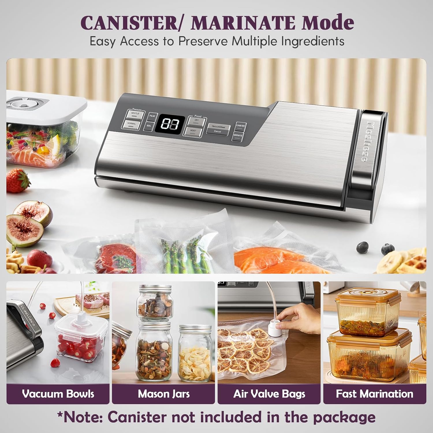 Mesliese - machine sous vide - 140W, double sceau, 95kPa, 1 main, coupeur intégré