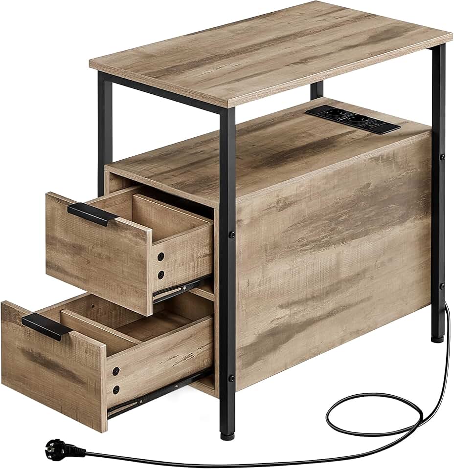 VASAGLE - table d’appoint, 2 tiroirs, multiprise, rangement, 35x30x60 cm, LET325K01