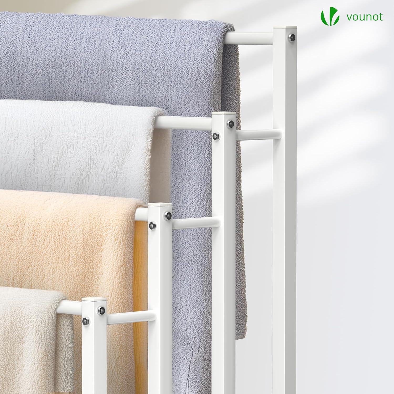 Vounot - porte-serviettes autoportant, 4 niveaux, métal blanc, rangement stable