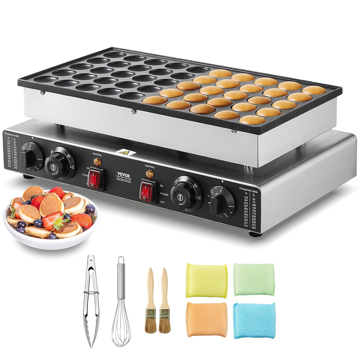 VEVOR - crêpière 50pcs - 43 mm - inox, 1700W, temp. réglable