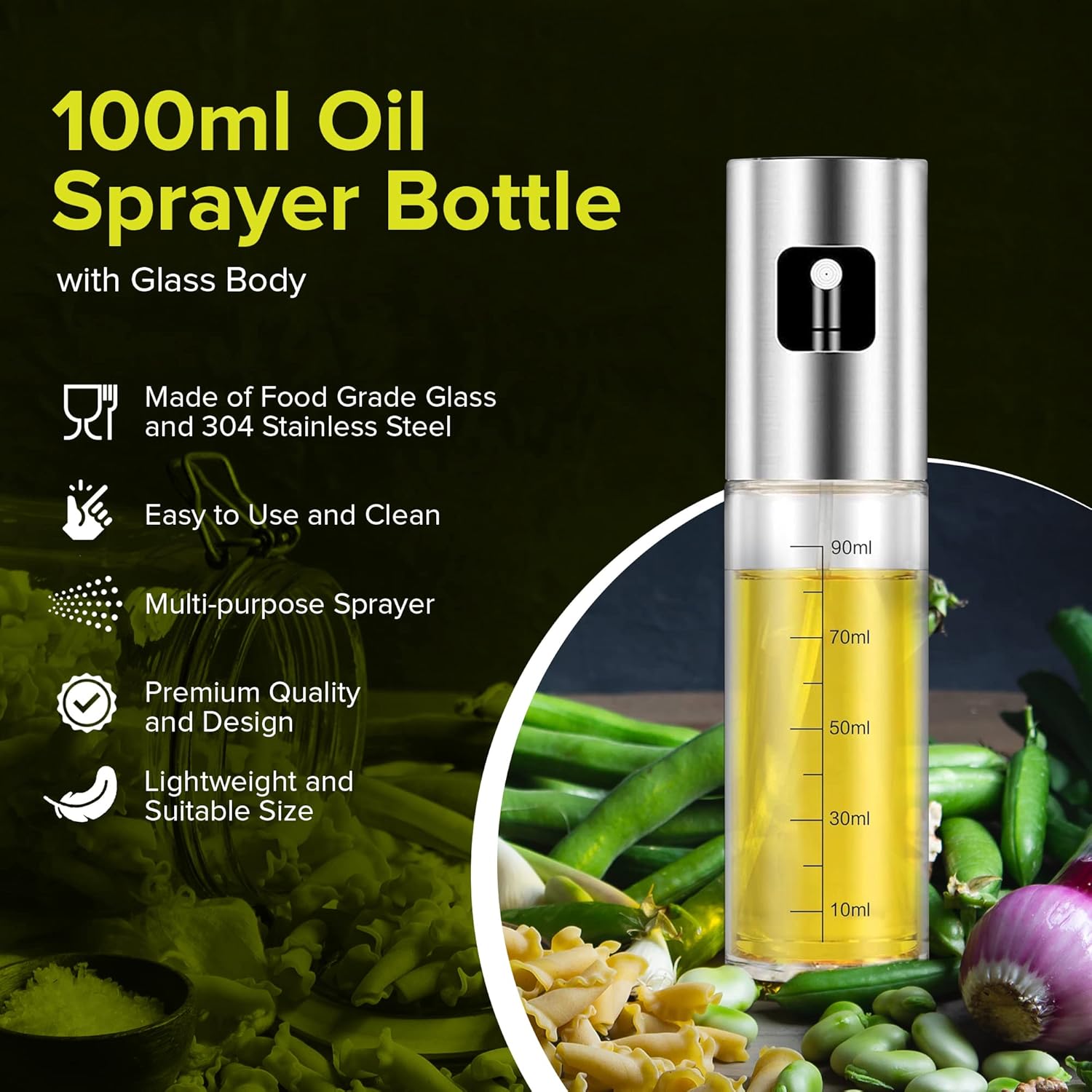 PORTENTUM - Pulvérisateur huile premium 100ml verre anti-goutte cuisine