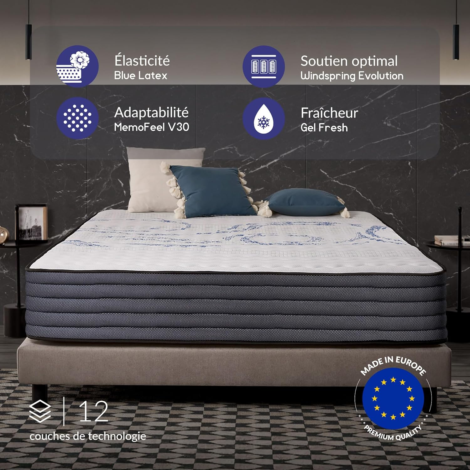 Naturalex - PerfectSleep hybride 160x200 cm mi-ferme, mémoire de forme, 30 cm
